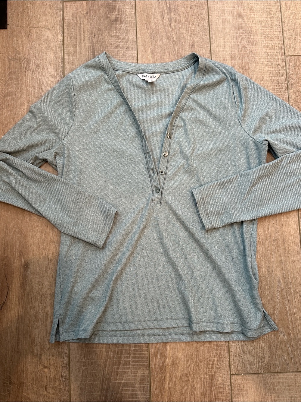 Athleta Button-Front Long Sleeve Henley in Dusty Blue